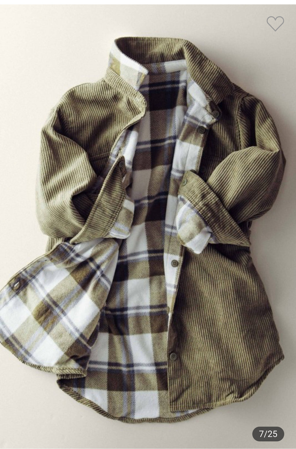 Corduroy & Plaid Flannel Shacket-Olive