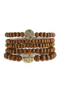 Brown Wood Faith Stackable Bracelet