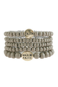 Gray Wood Faith Stackable Bracelet