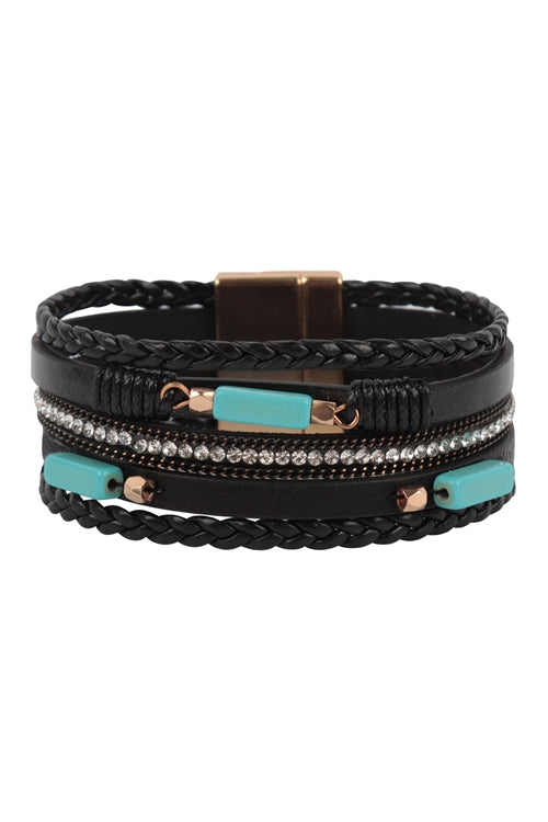 Braided Leather Bracelet In Black