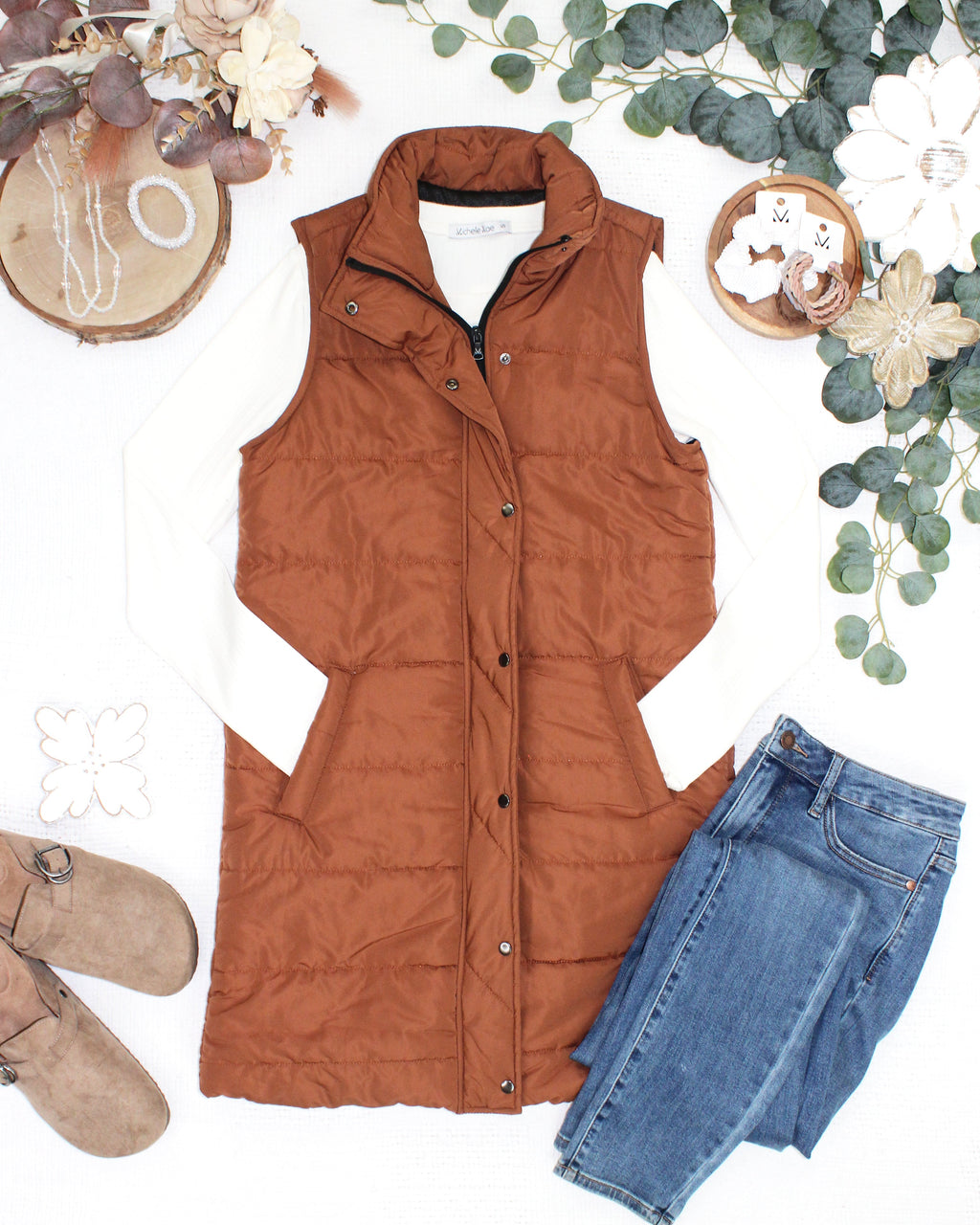 Harlow Long Vest - Cinnamon