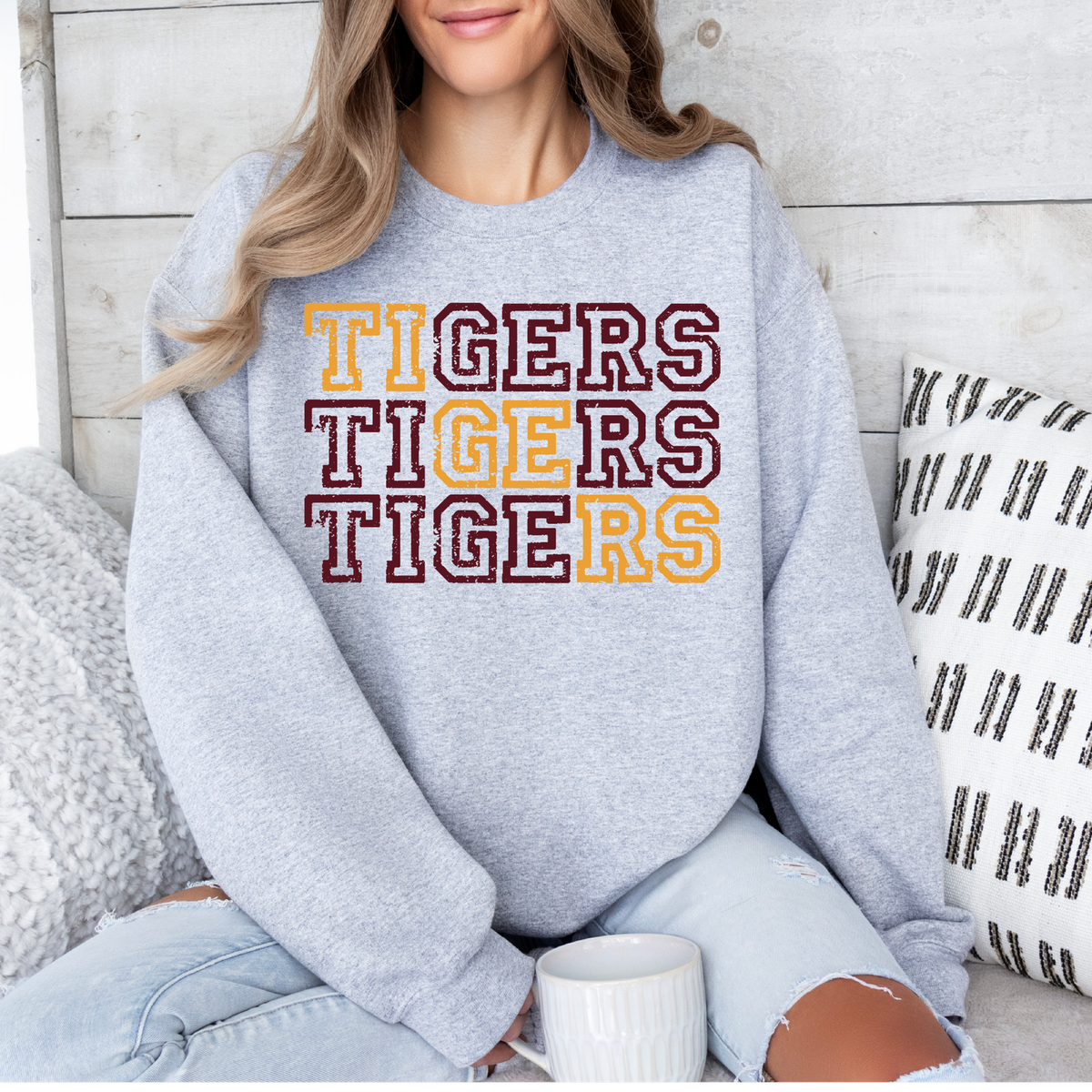 Stacked Maroon & Gold Tigers Pullover