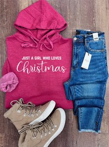 Just a Girl Who Loves Christmas Hoodie In Heather Red