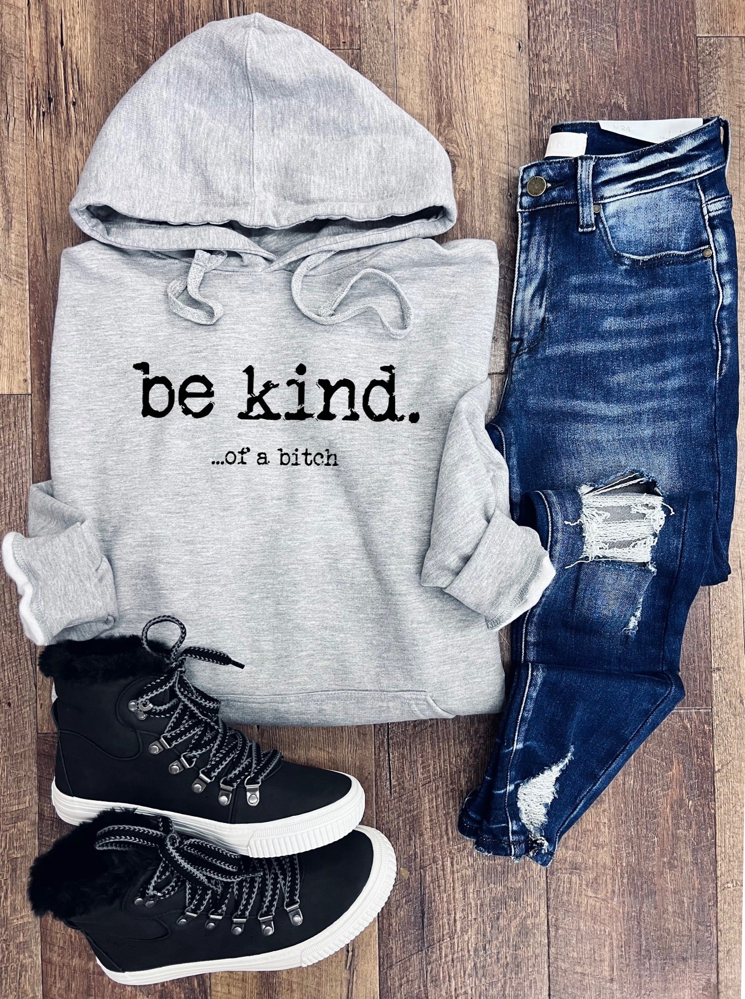 Be Kind...of a B Hoodie in Heather Gray