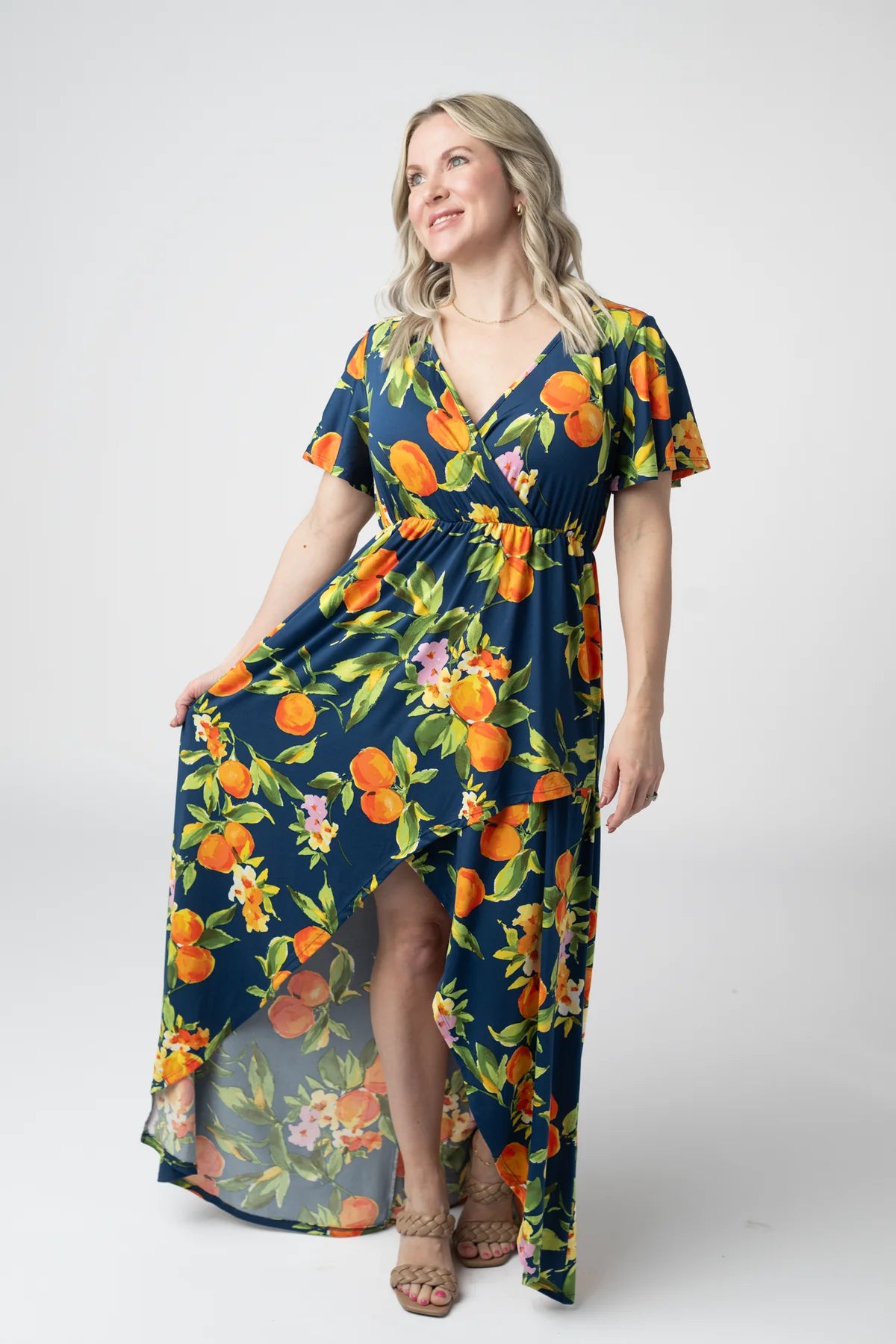 Harley High-Low Dress - Navy Citrus