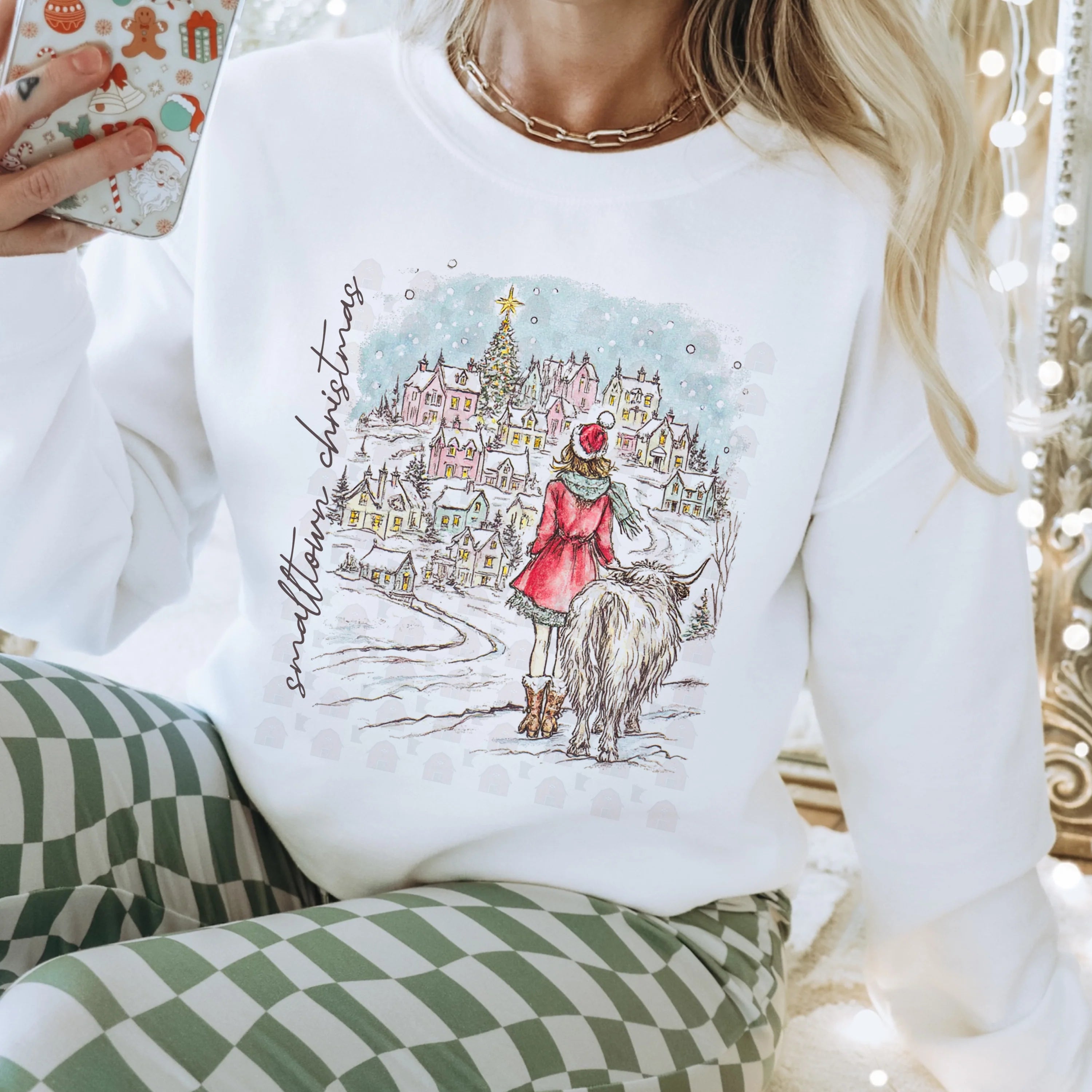 Sketched Girl And Cow Small Town Christmas Crew