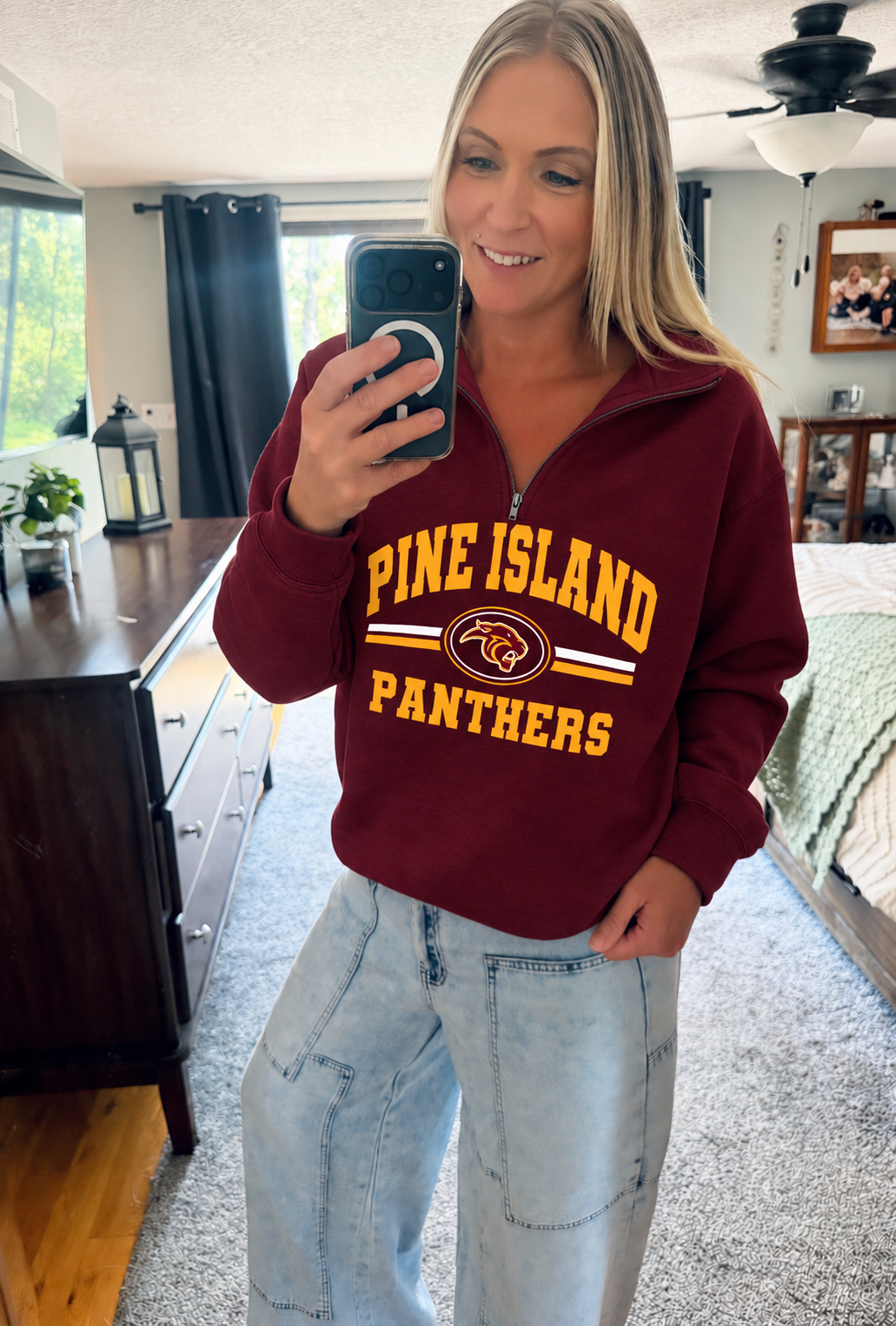Pine Island Panther Quarter Zip Fleece Maroon