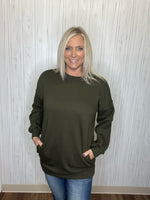 Load image into Gallery viewer, Let&#39;s Lounge Longline Sweater in Dark Olive
