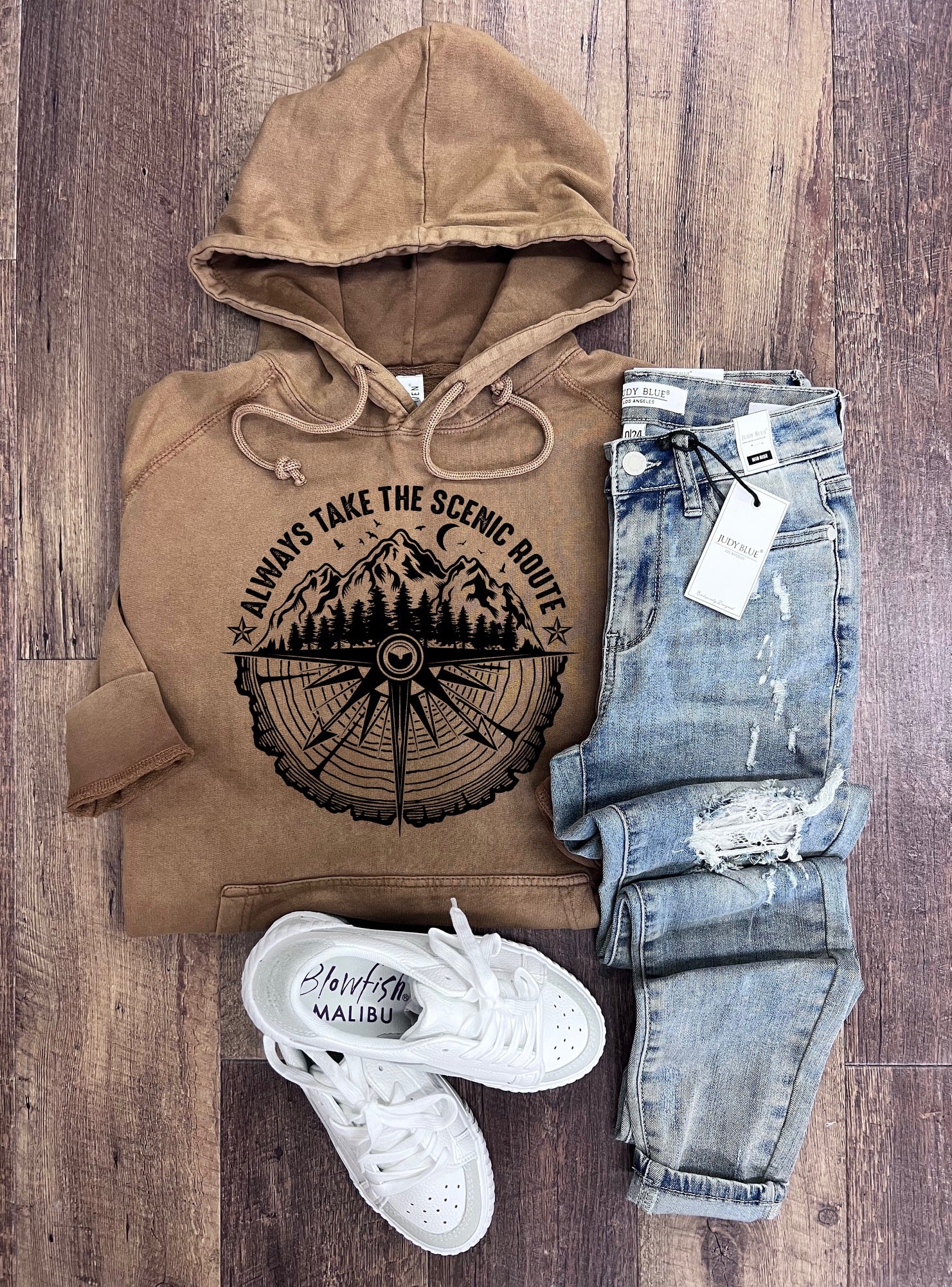 Always Take the Scenic Route Hoodie in Sandstone