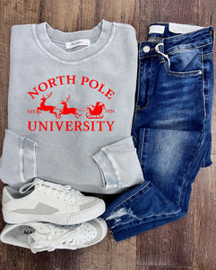 North Pole University Corded Pullover In Washed Blue/Gray