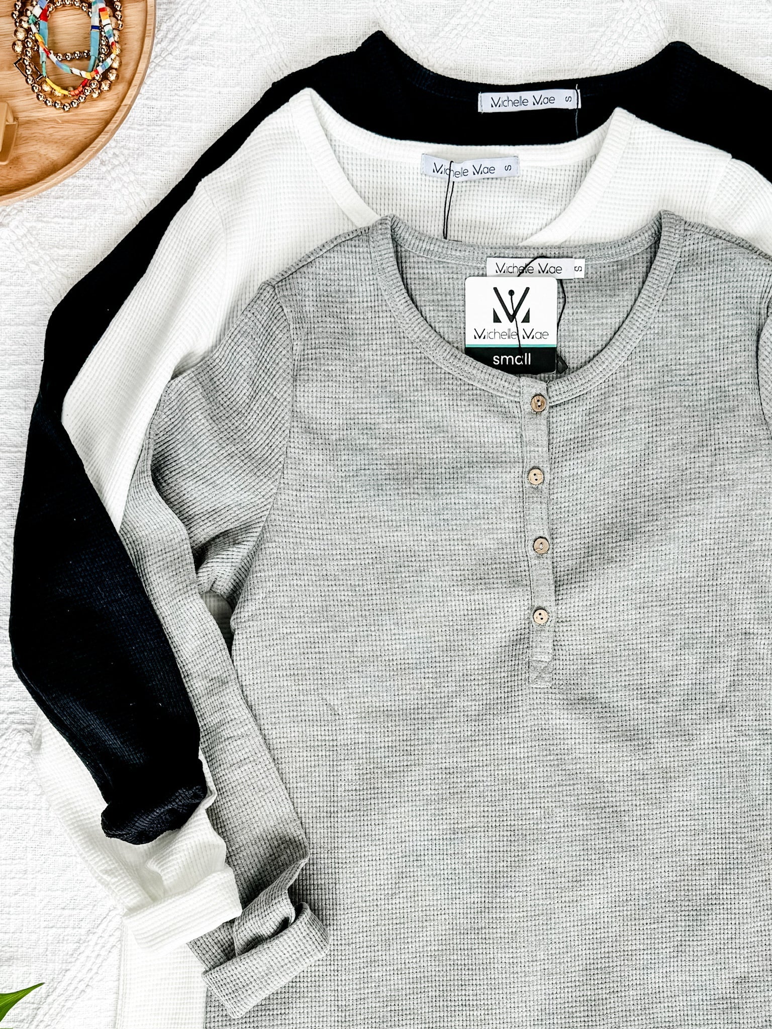 Harper Long Sleeve Henley - White