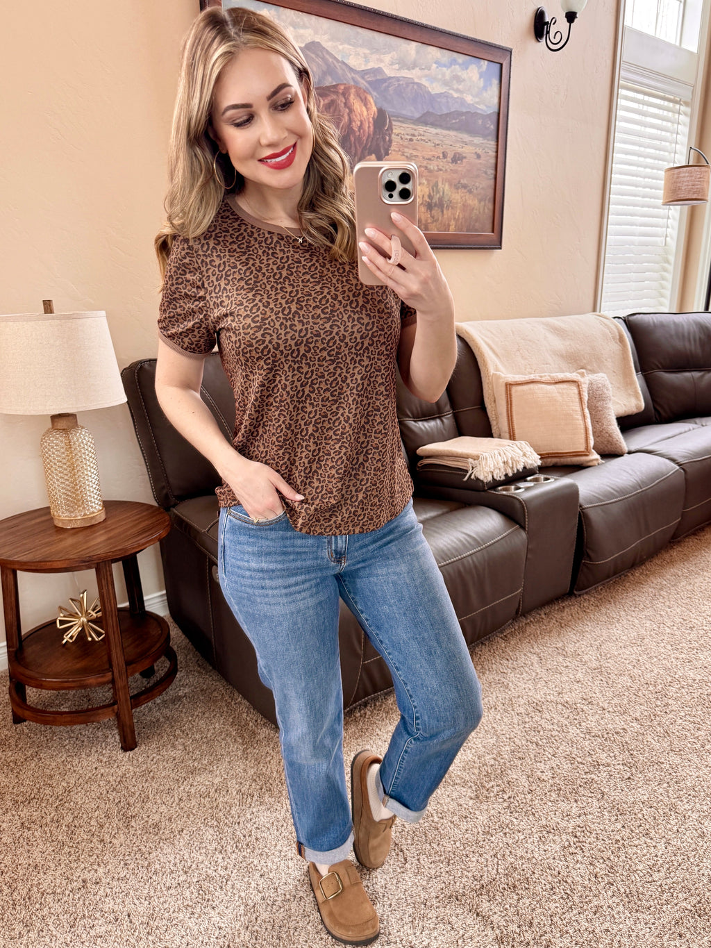 Leopard Print Crewneck Top