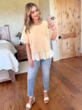 Boho Creamy Taupe Layered Ruffle Short Sleeve Top