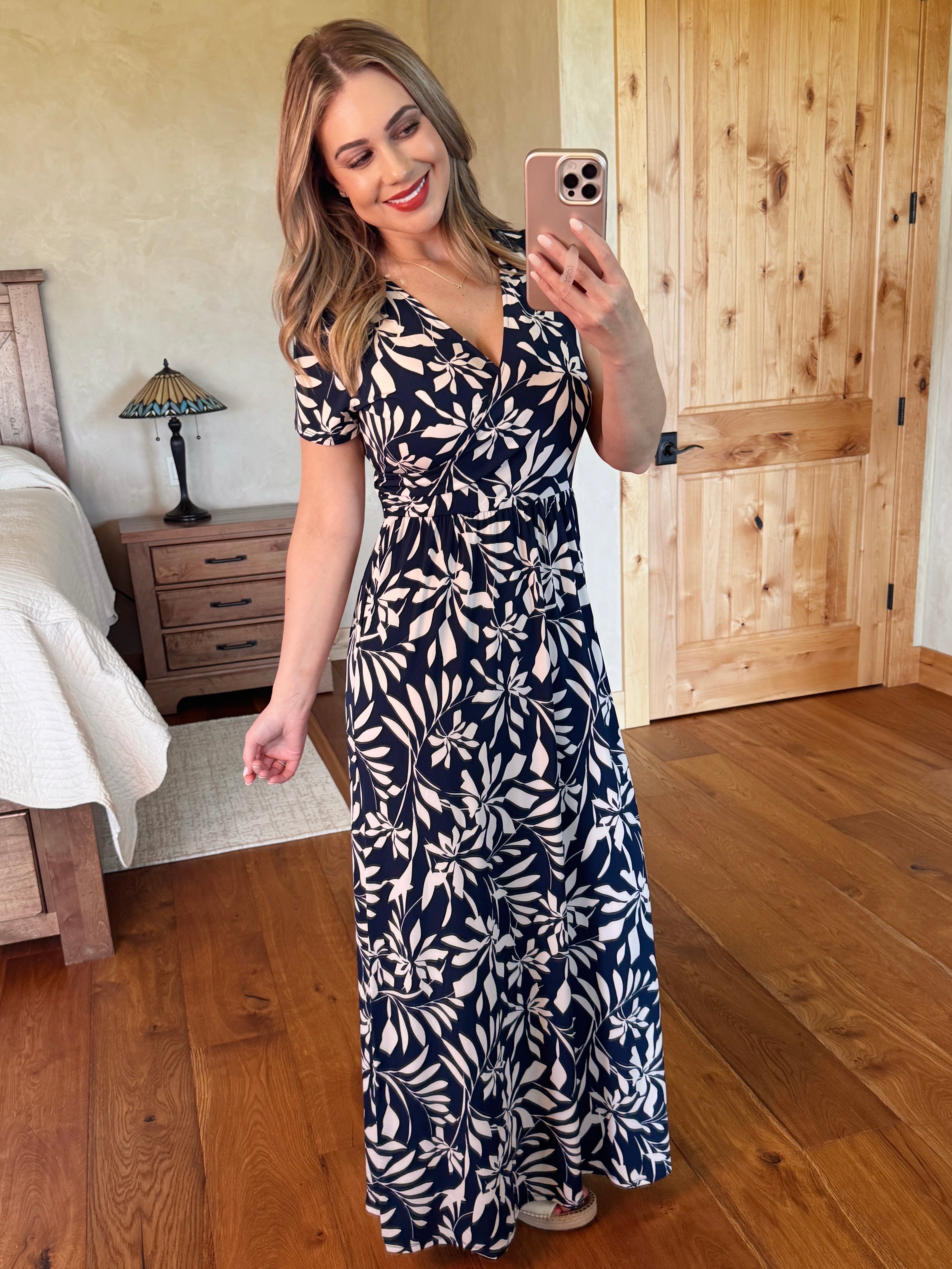 Surplice Dress in Navy Floral