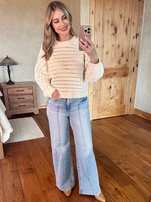 Risen Wide Leg Pin Tuck Detail Jeans