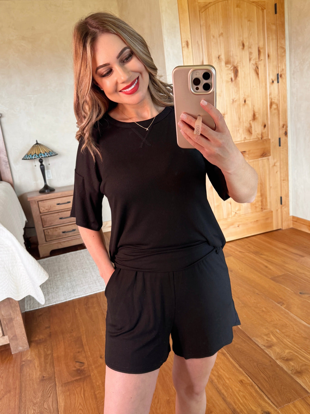 Ribbed Knit Short Set In Black