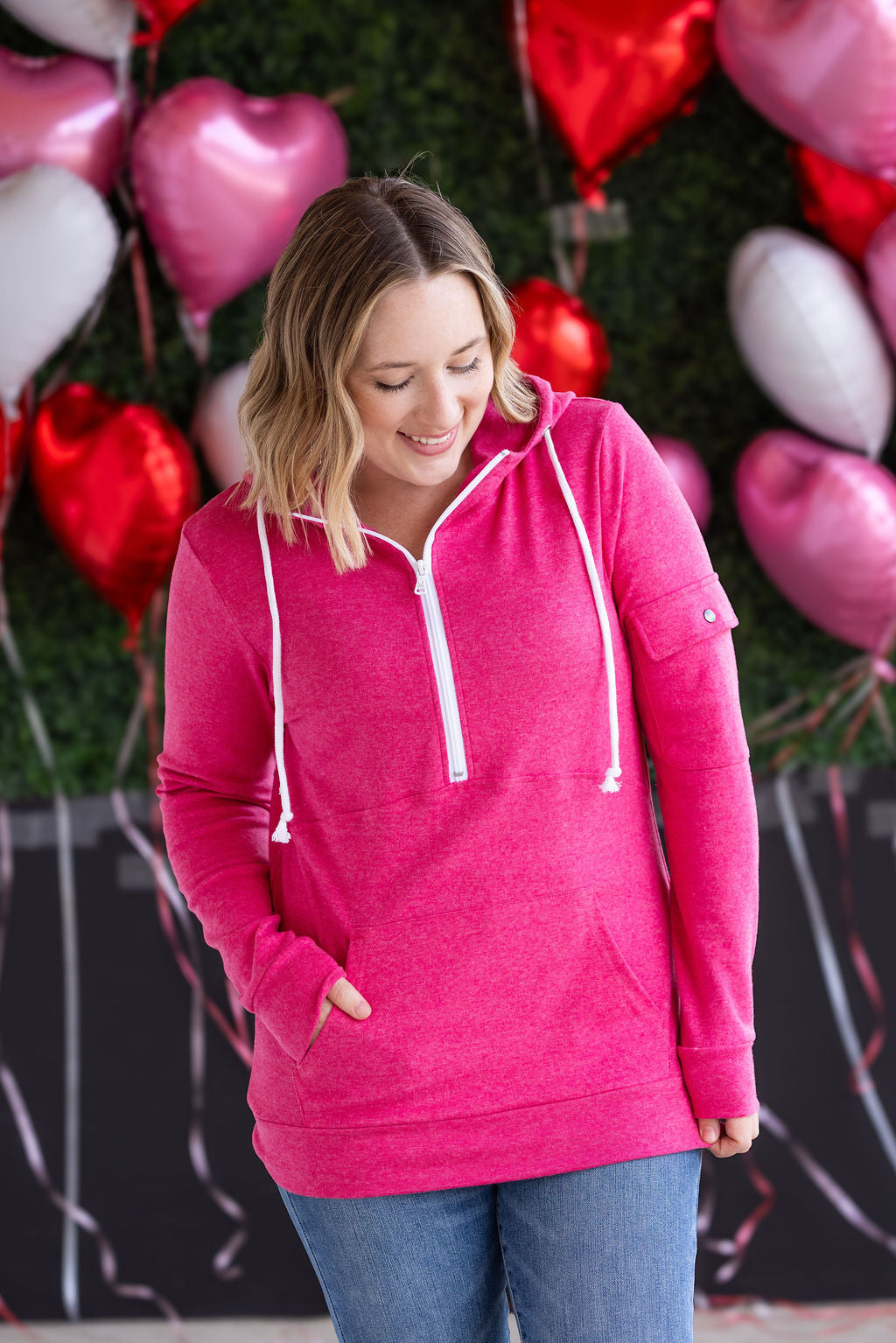 Pixie Pocket Halfzip Hoodie - Hot Pink