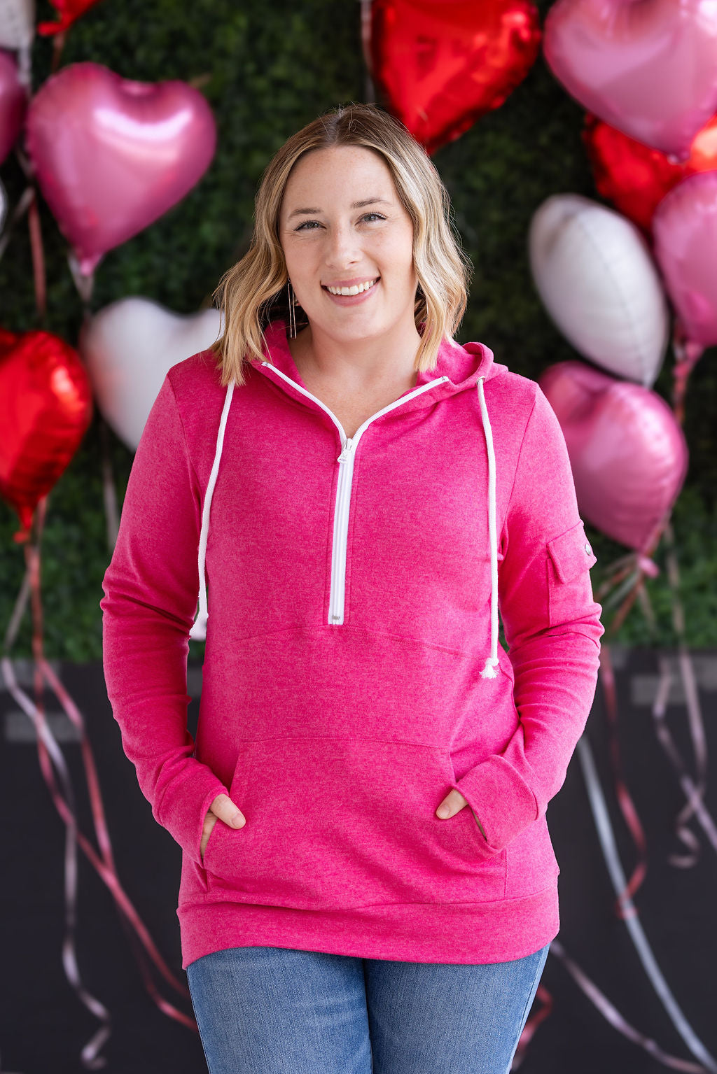 Pixie Pocket Halfzip Hoodie - Hot Pink