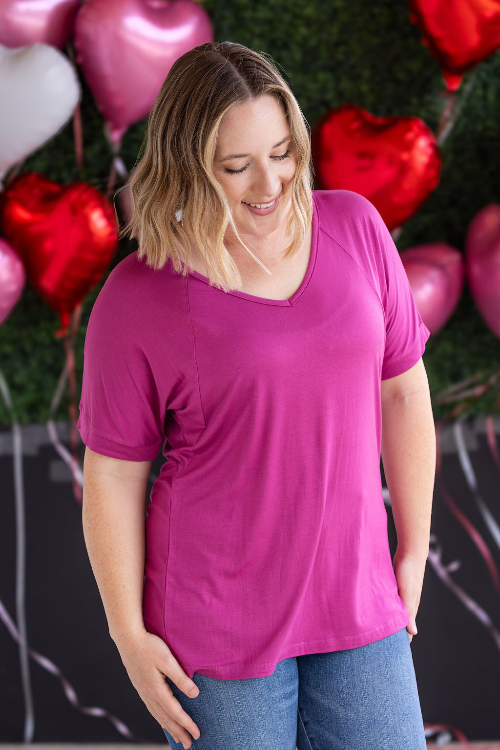 Bamboo V Neck Tee - Magenta