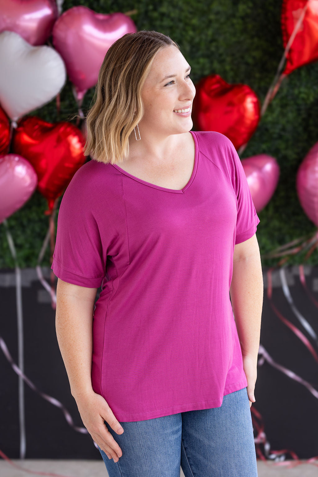 Bamboo V Neck Tee - Magenta
