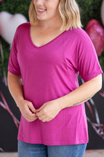 Load image into Gallery viewer, Bamboo V Neck Tee - Magenta

