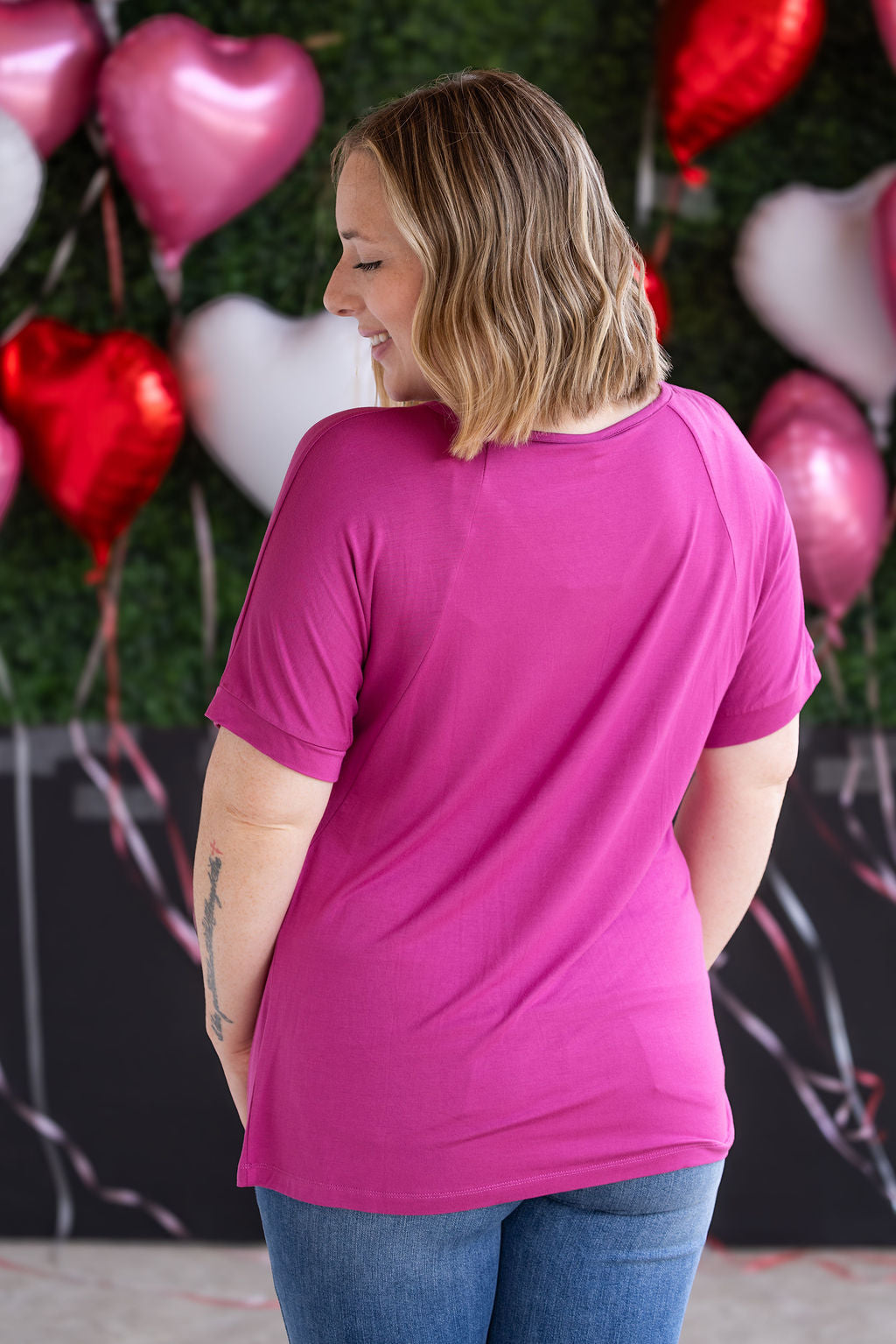 SALE! Bamboo V Neck Tee - Magenta
