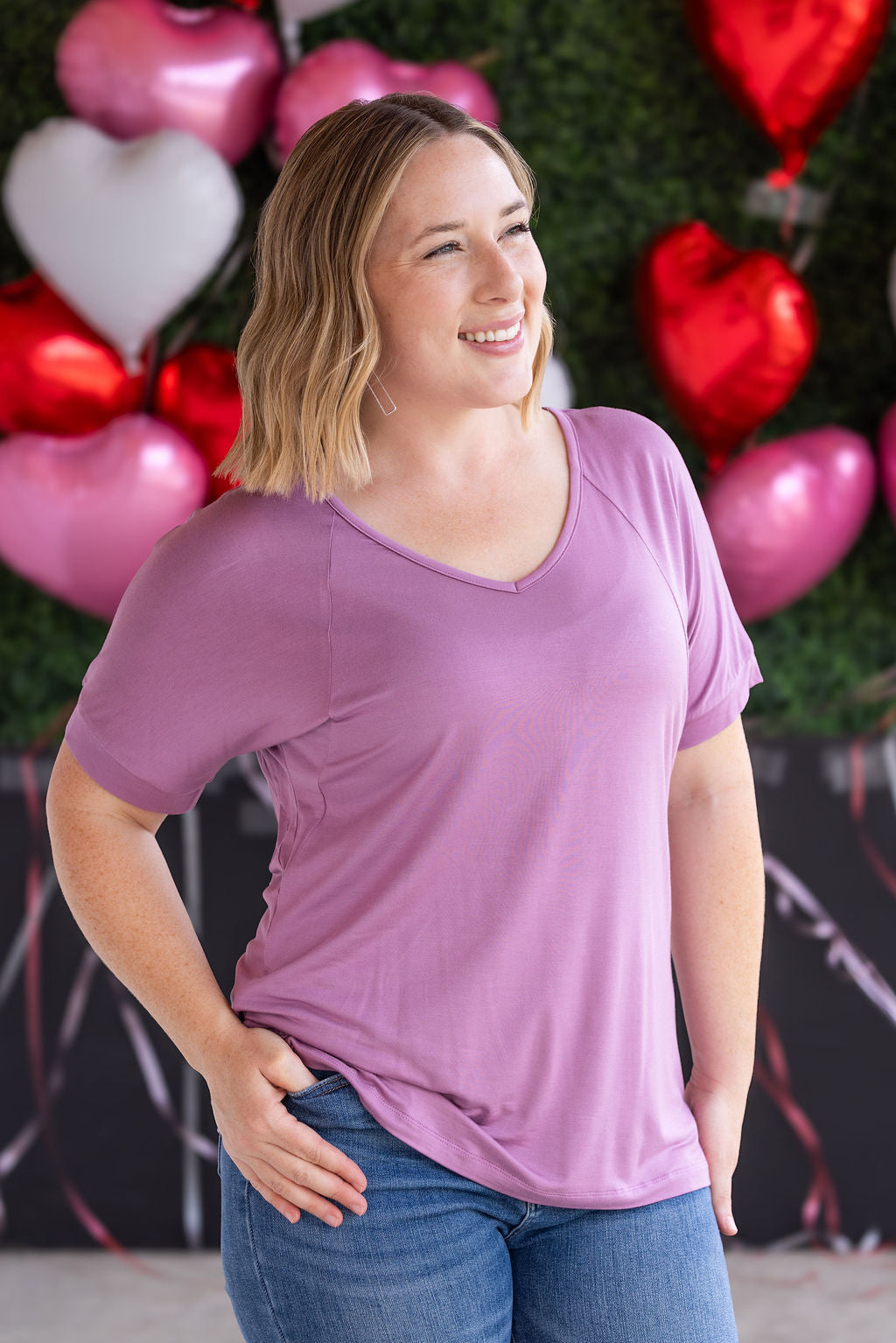 SALE! Bamboo V Neck Tee - Pink