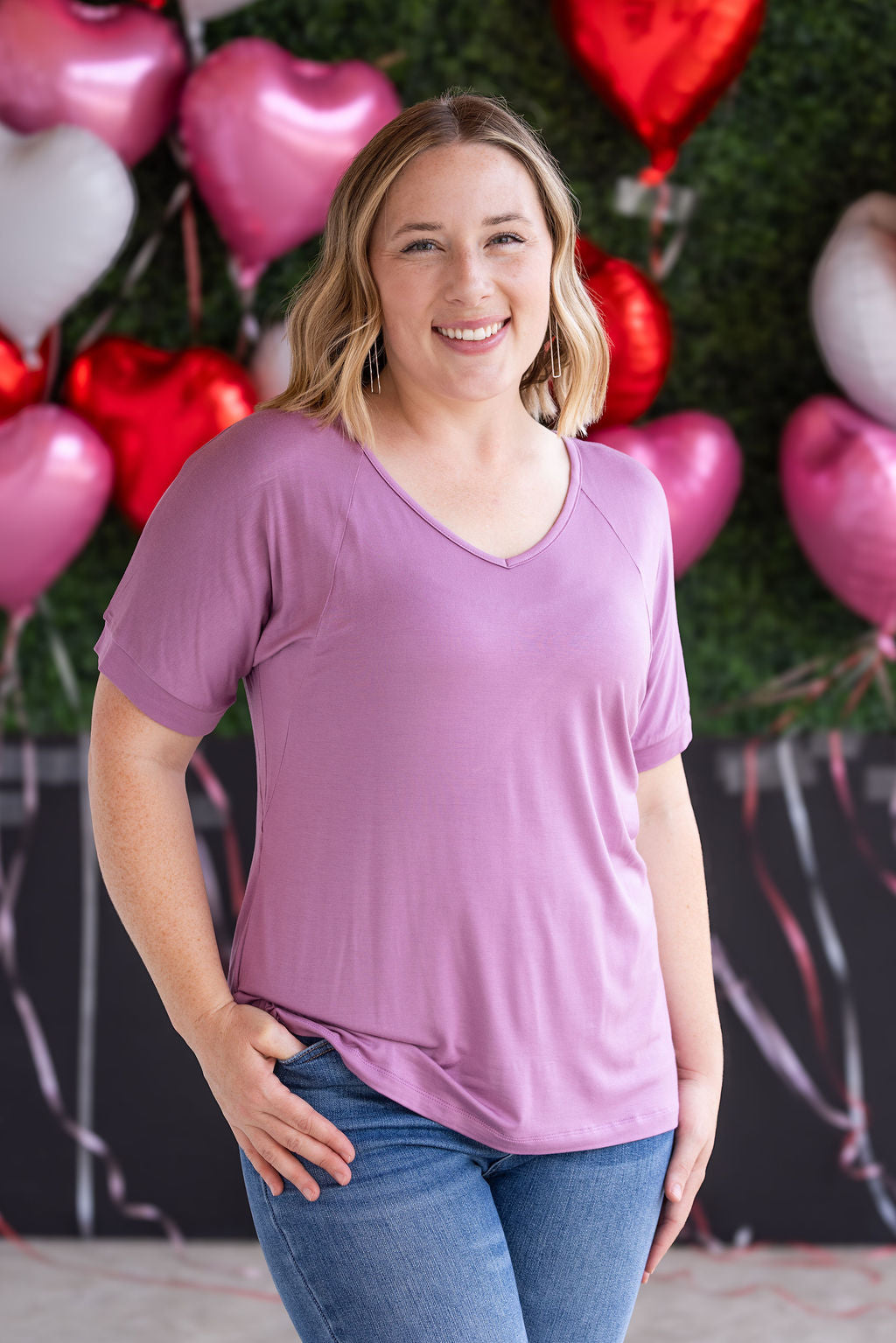 SALE! Bamboo V Neck Tee - Pink