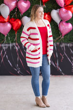 Load image into Gallery viewer, Stripe Cardigan - Valentine&#39;s Day
