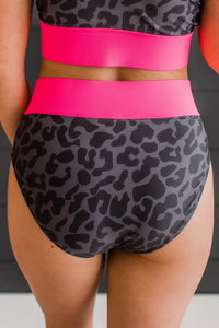 Kissed By The Sun Bikini Swim- Charcoal Leopard & Neon Pink (Top & Bottoms Sold Separately)