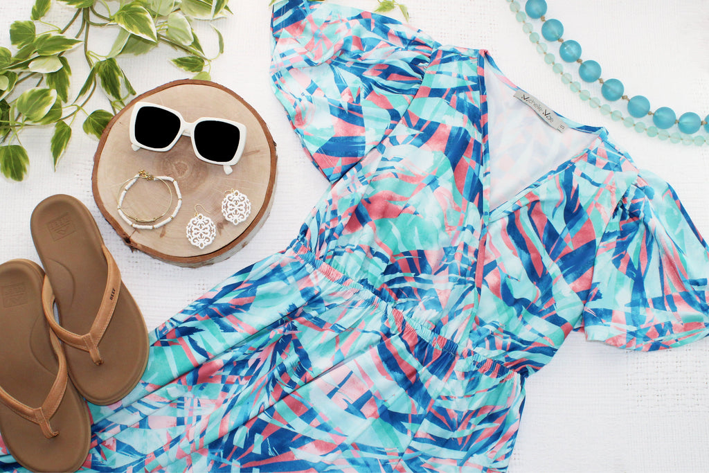 Millie Maxi Dress - Abstract Aqua Breeze