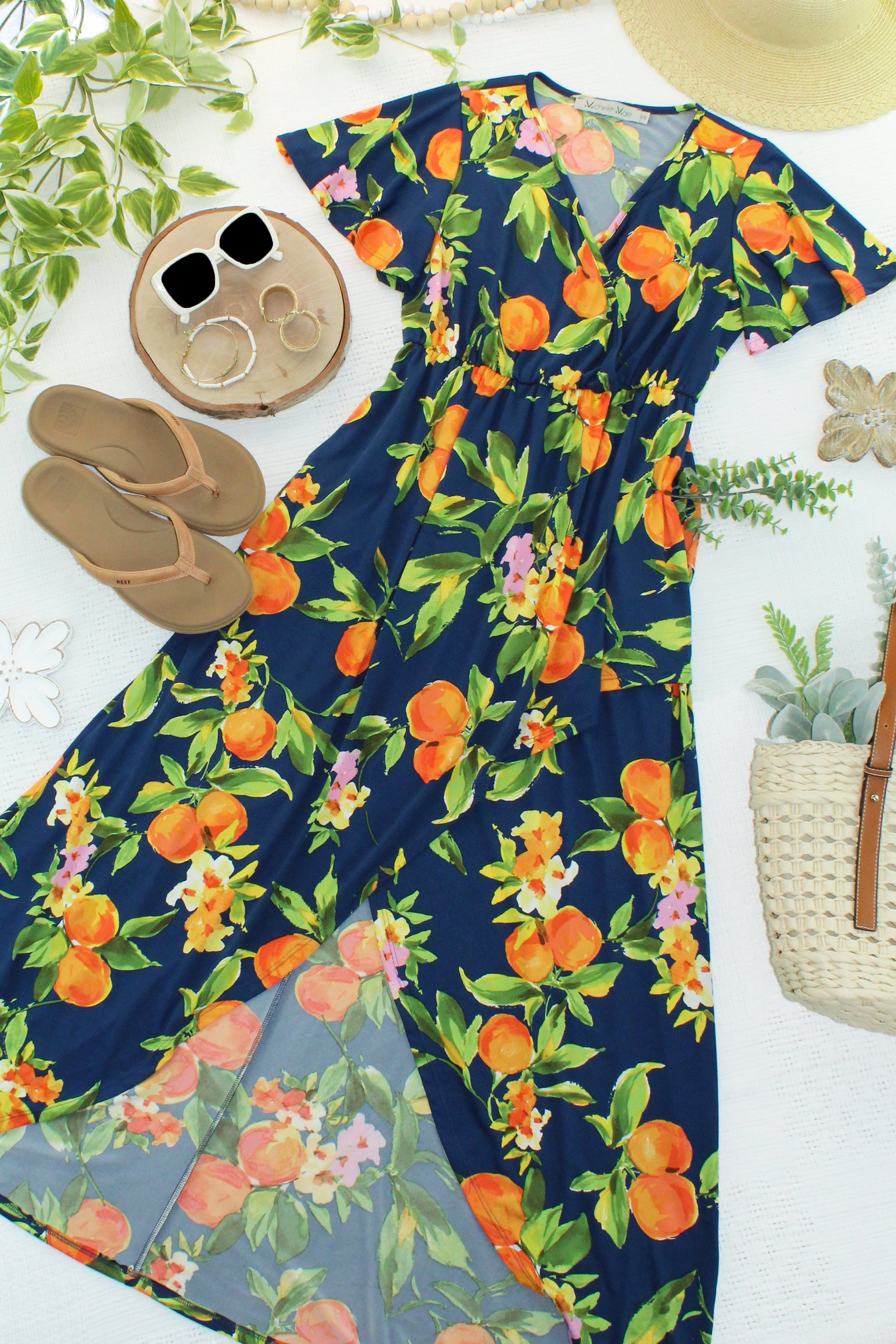 Harley High-Low Dress - Navy Citrus