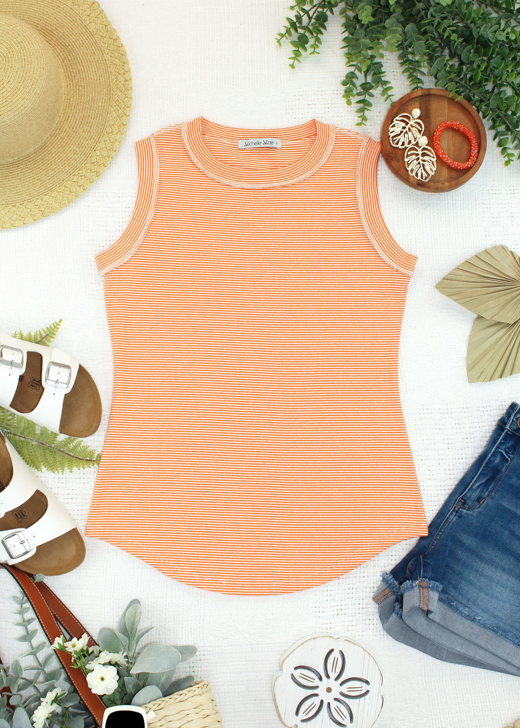 Morgan Micro Striped Tank - Orange
