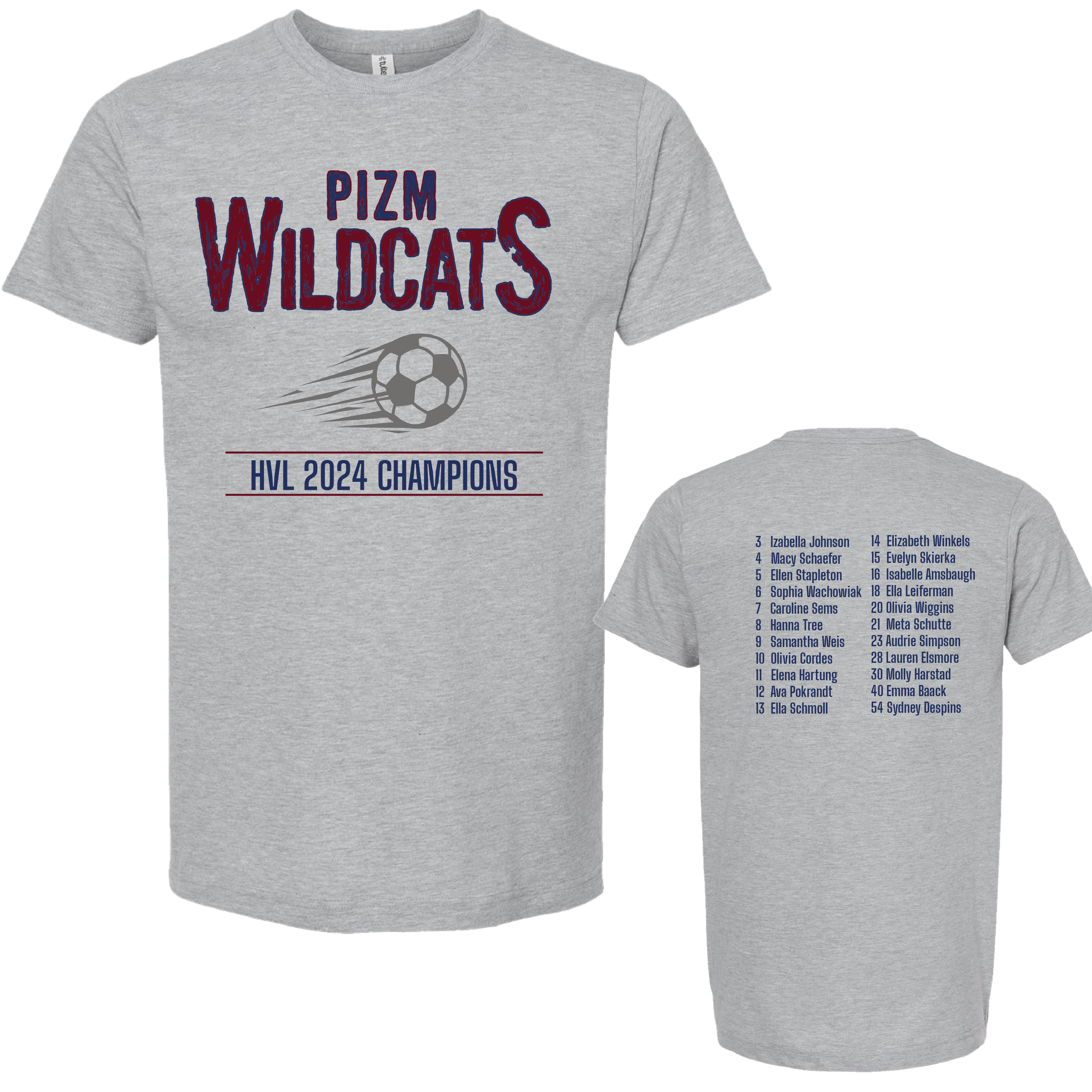 PIZM Girls Soccer HVL Champion Shirts