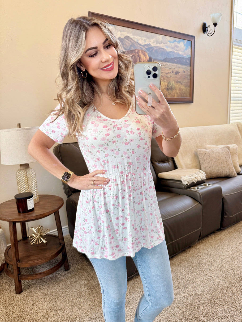 Sarah Ruffle Short Sleeve - Pretty in Pink Floral