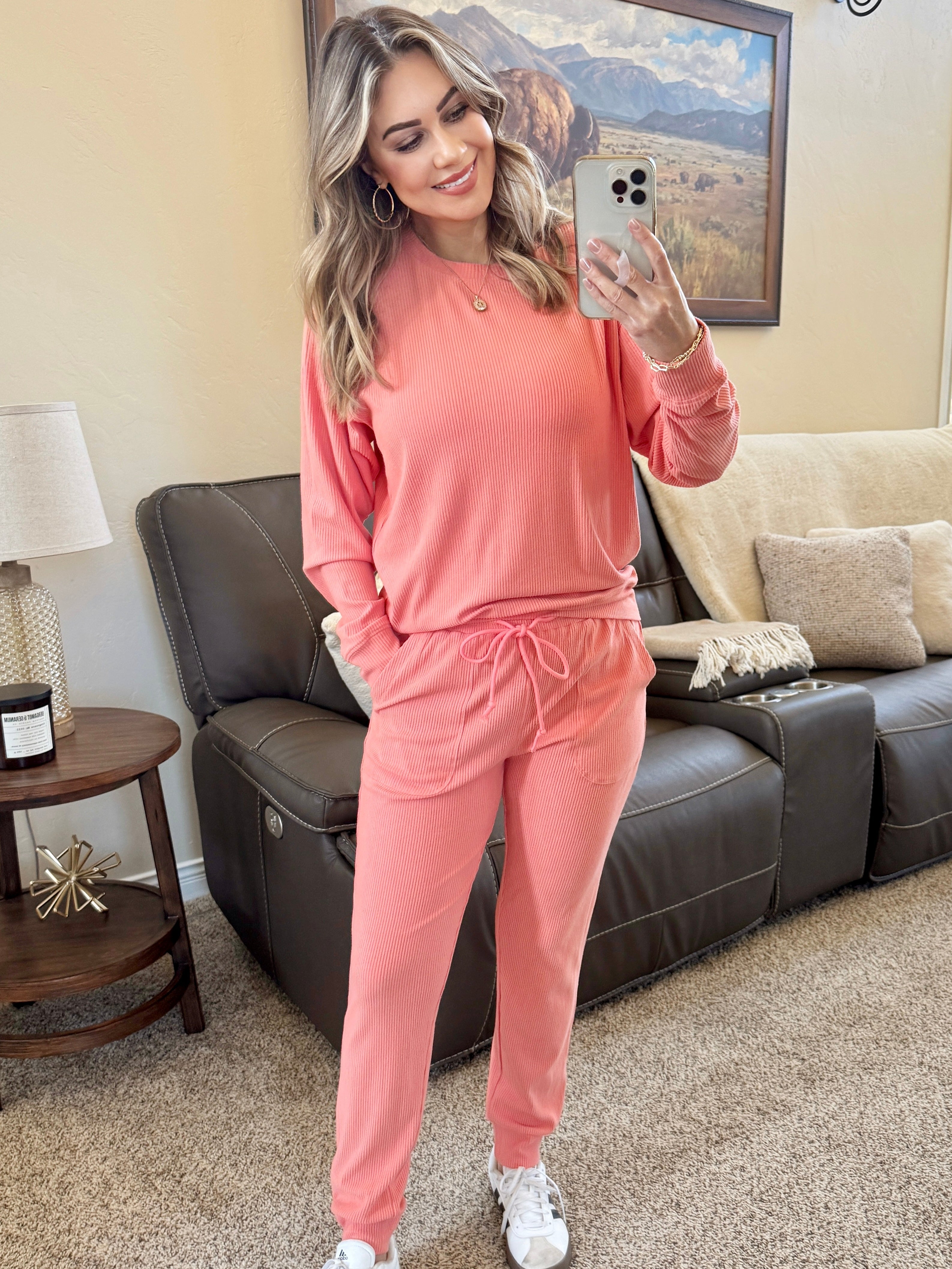 Corrine Ribbed Pullover Top - Coral