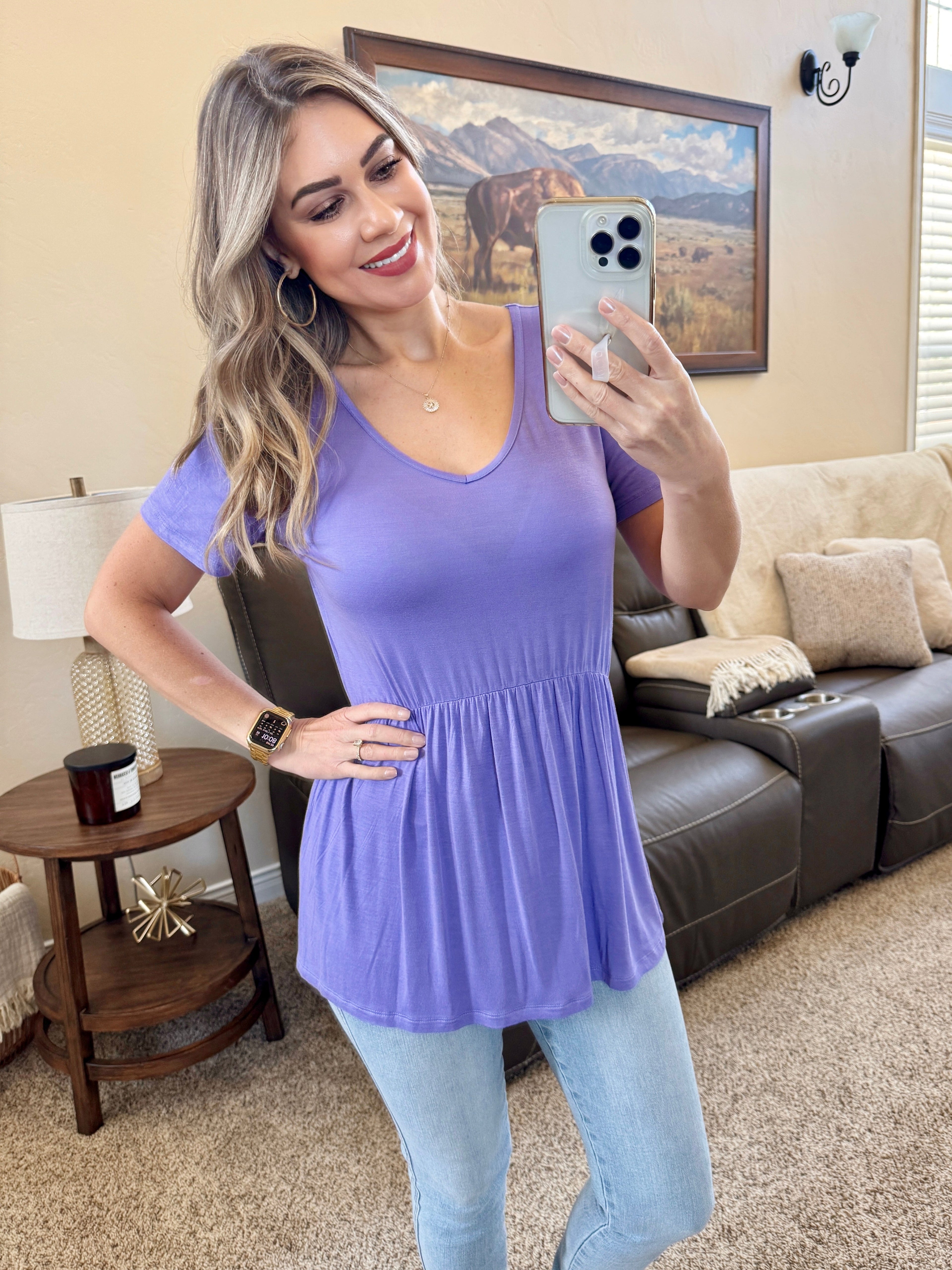 Sarah Ruffle Short Sleeve - Periwinkle Purple