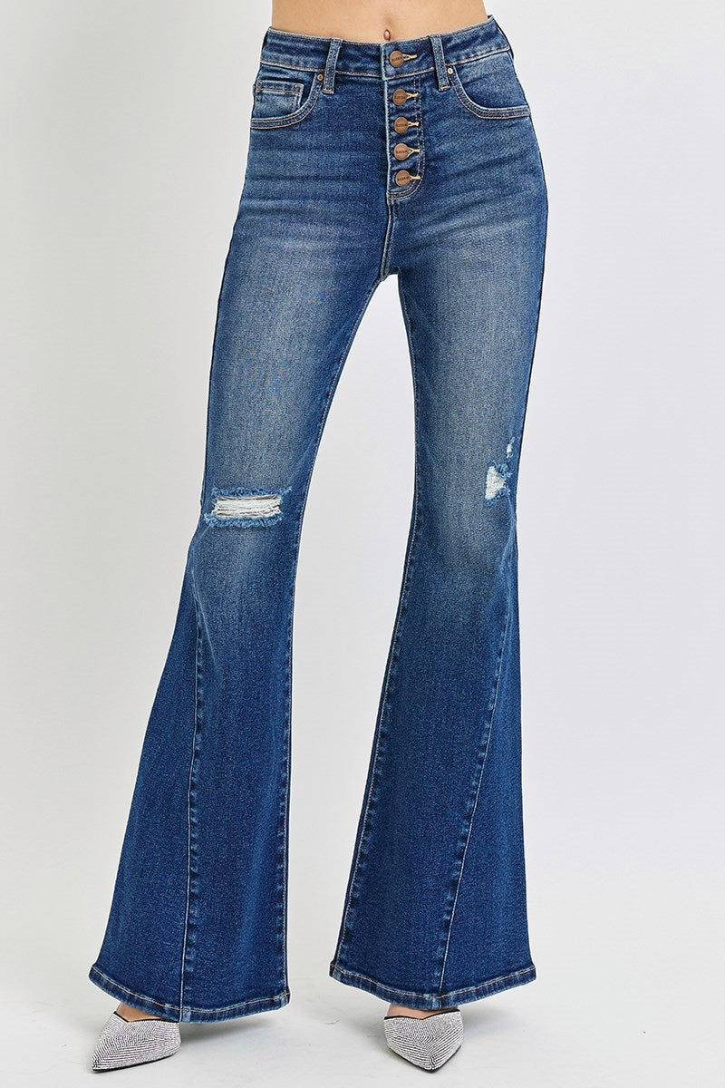 Sky High Button Fly Flare Jeans by Risen
