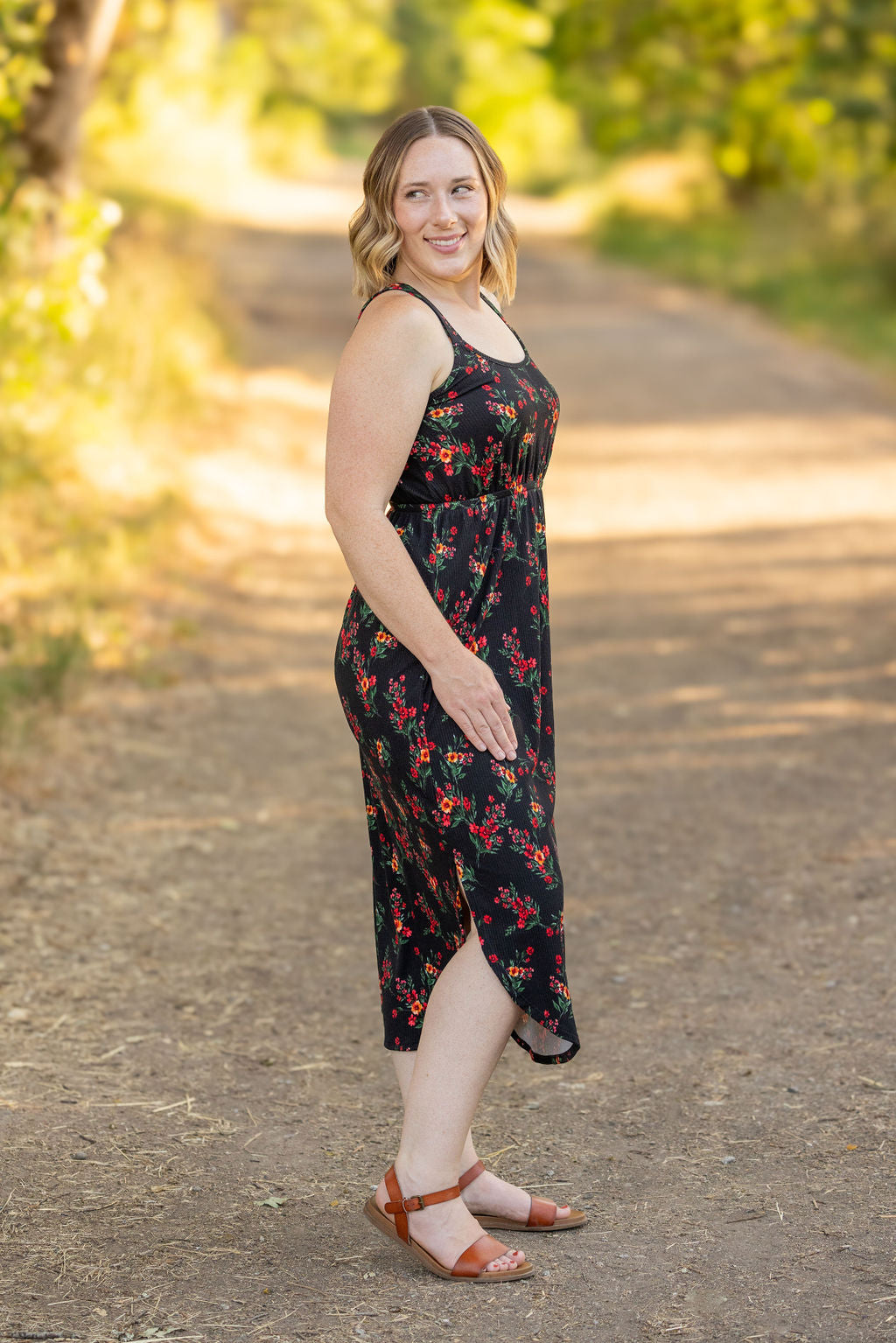 SALE! Reagan Ribbed Midi Dress - Black Floral