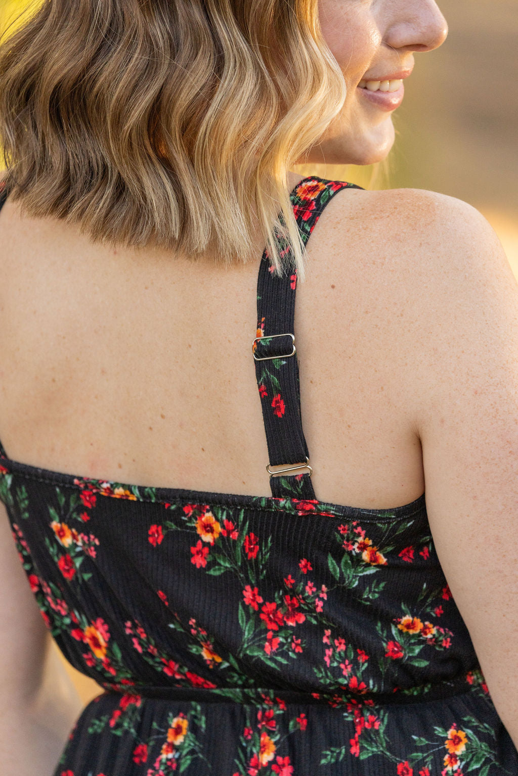 SALE! Reagan Ribbed Midi Dress - Black Floral