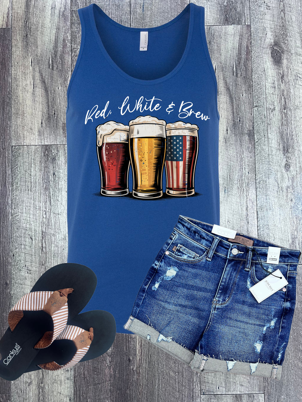 Red, White, and Brew Tank in Blue