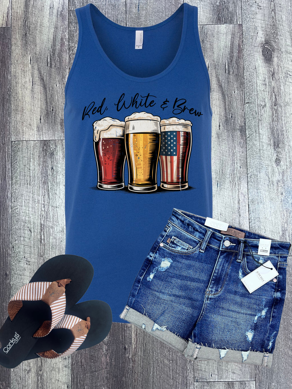 Red, White, and Brew Tank in Blue