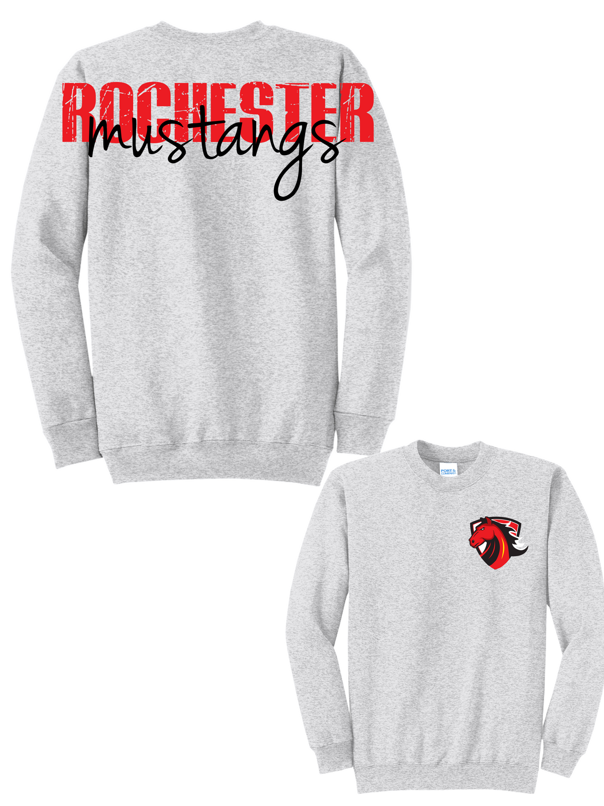 Rochester Mustangs Oversized Print Crew- Ash Gray