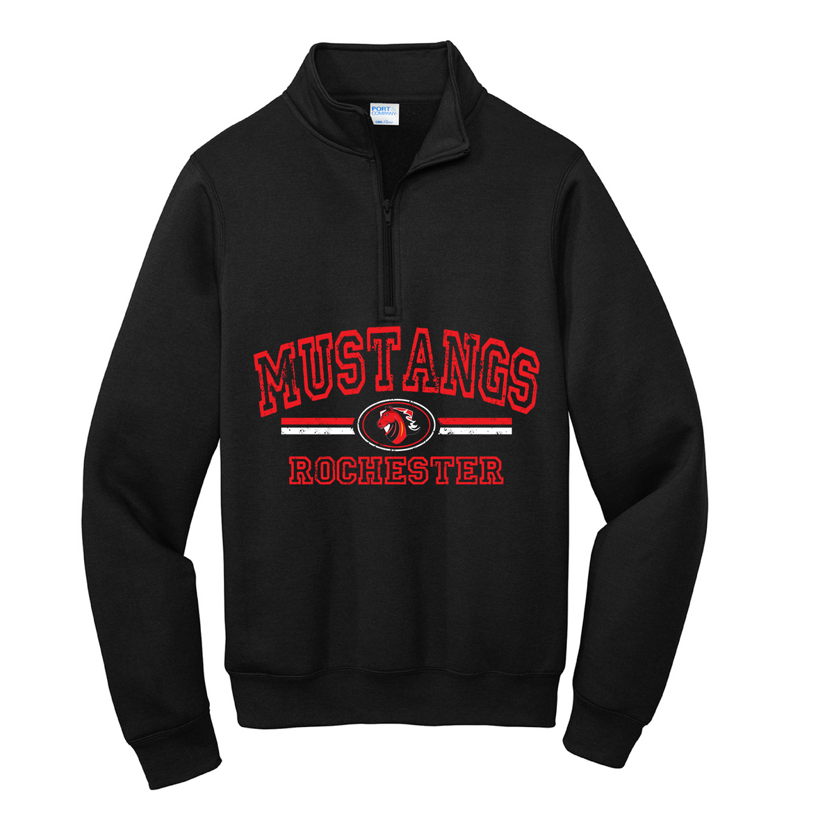 Rochester Mustangs Quarter Zip Fleece- Black