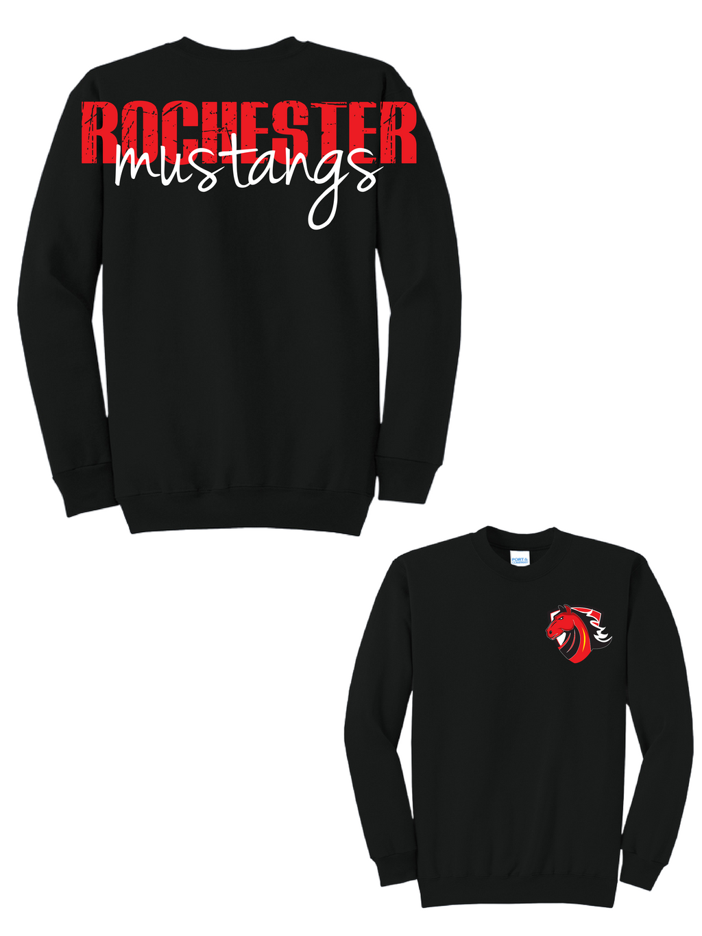 Rochester Mustangs Oversized Print Crew- Black