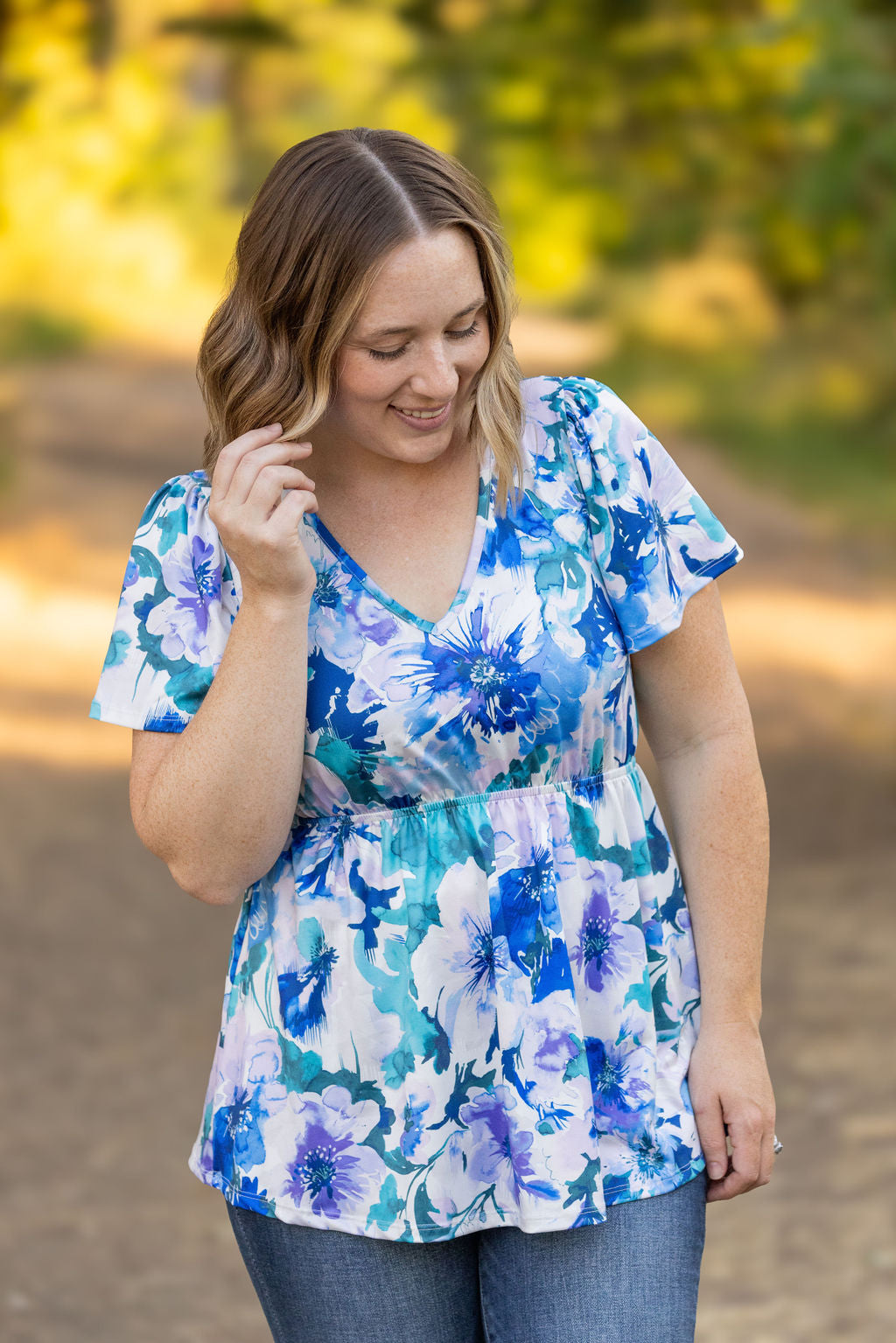 Emery Ruffle Top - Blue Floral Mix