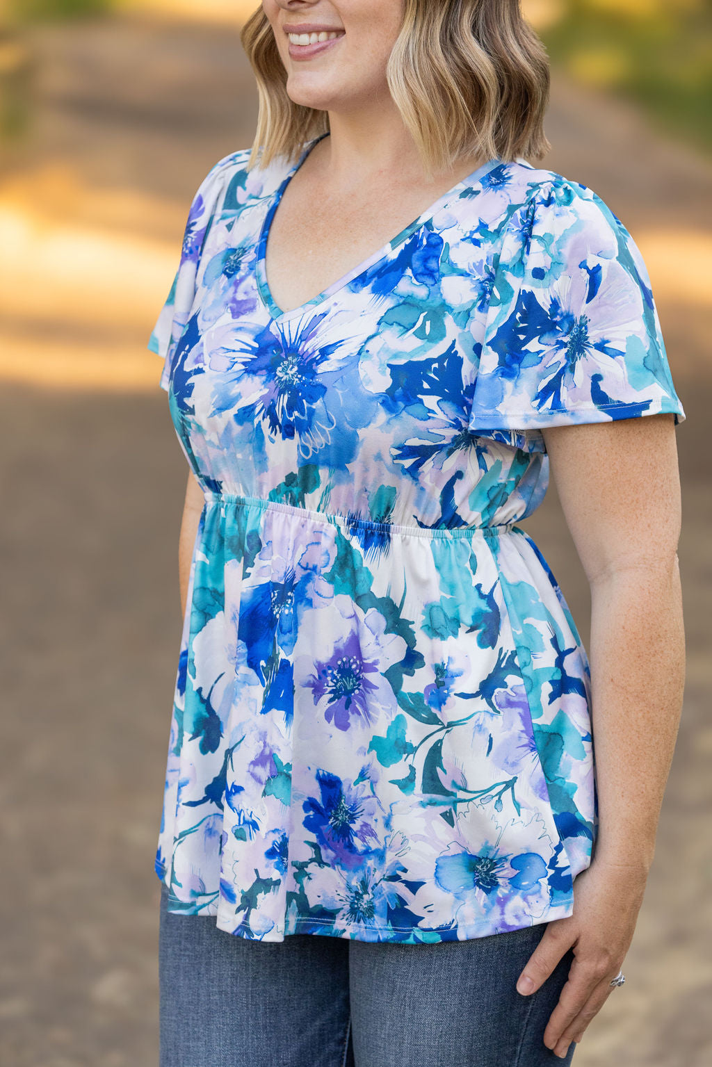 Emery Ruffle Top - Blue Floral Mix