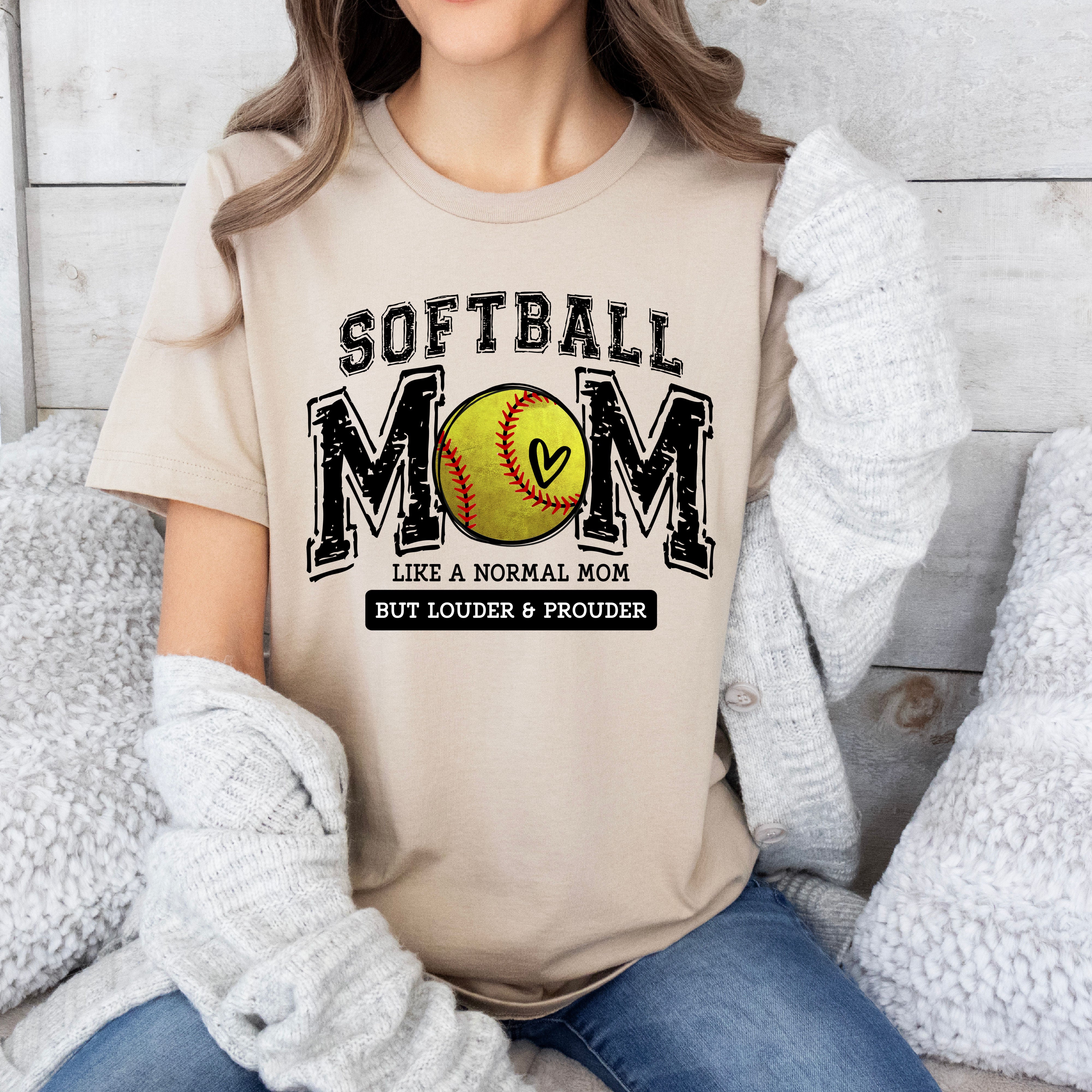 Softball Mom Hoodie, Pullover, or Tee in Tan