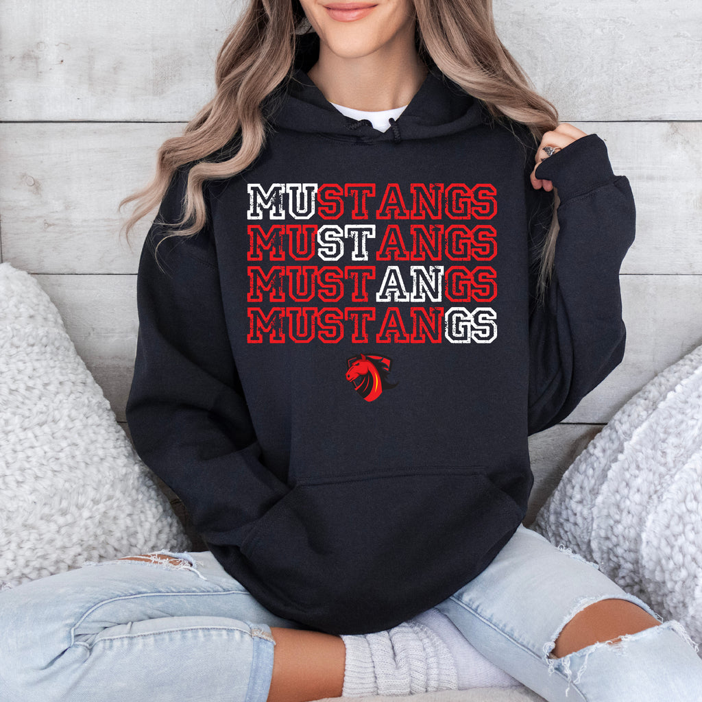 Stacked Rochester Mustangs Hoodie, Pullover, or Tee in BLACK