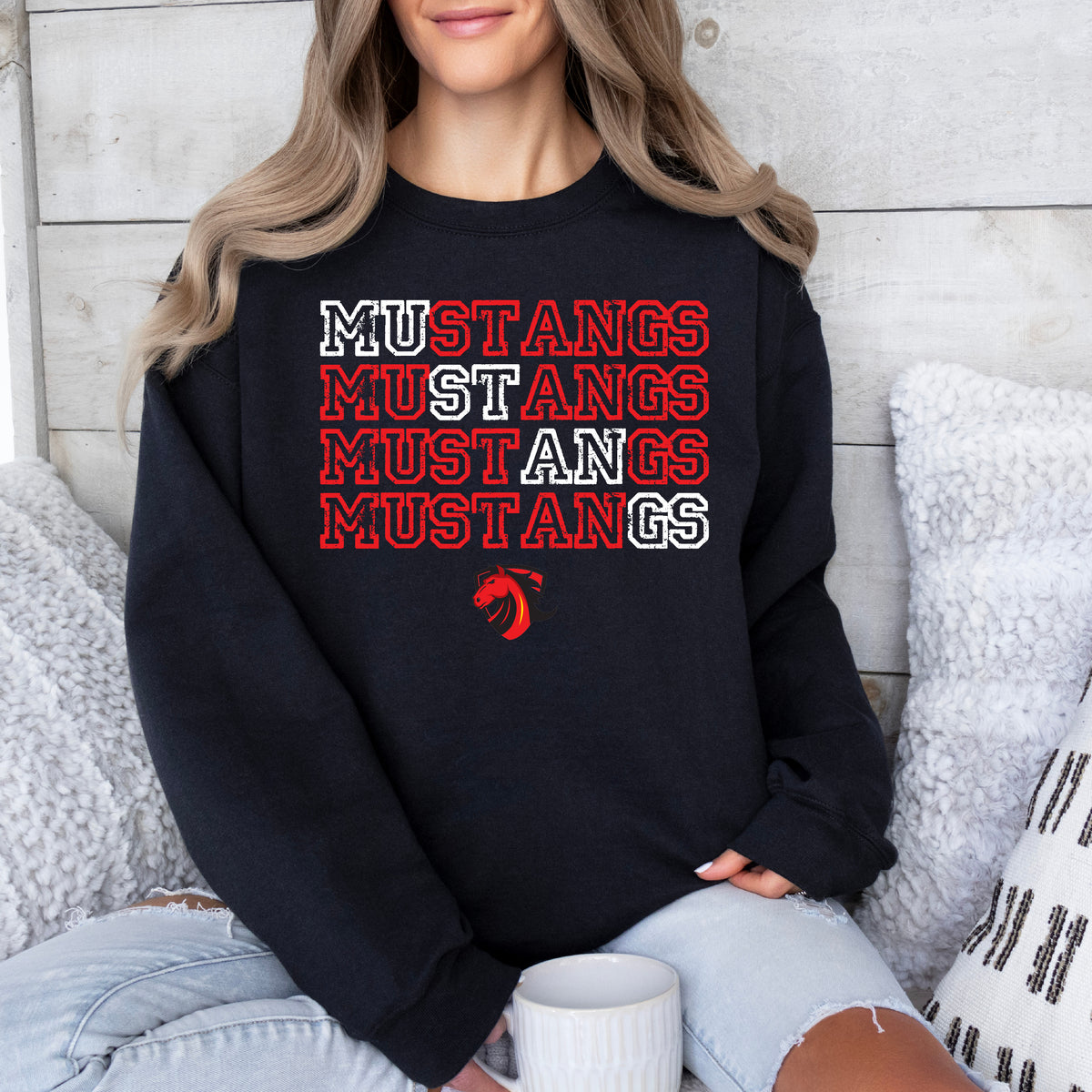 Stacked Rochester Mustangs Hoodie, Pullover, or Tee in BLACK